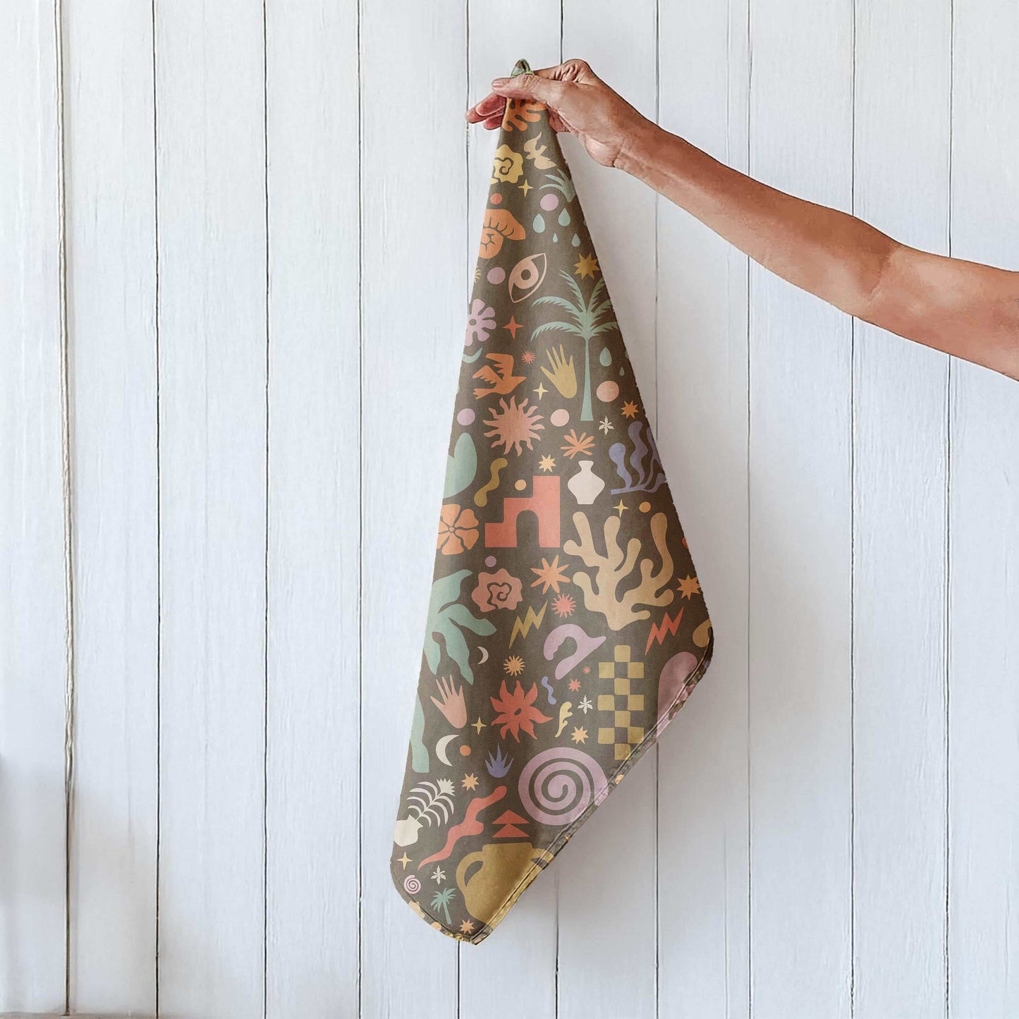 Modern Boho Tea Towel | Cotton-Linen Blend with Hanging Loop