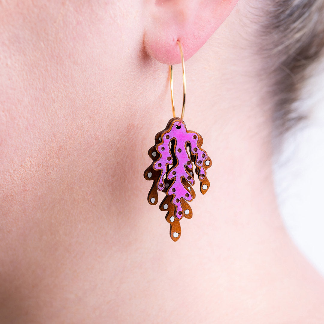 Coral Eco-friendly Recycled Wood & Gold Earrings-3