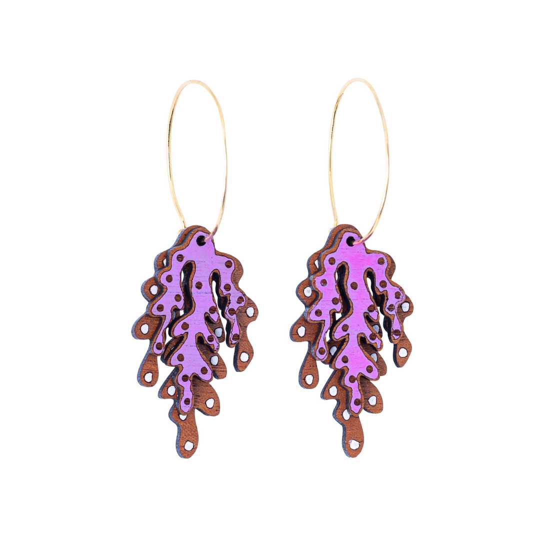 Coral Eco-friendly Recycled Wood & Gold Earrings-2