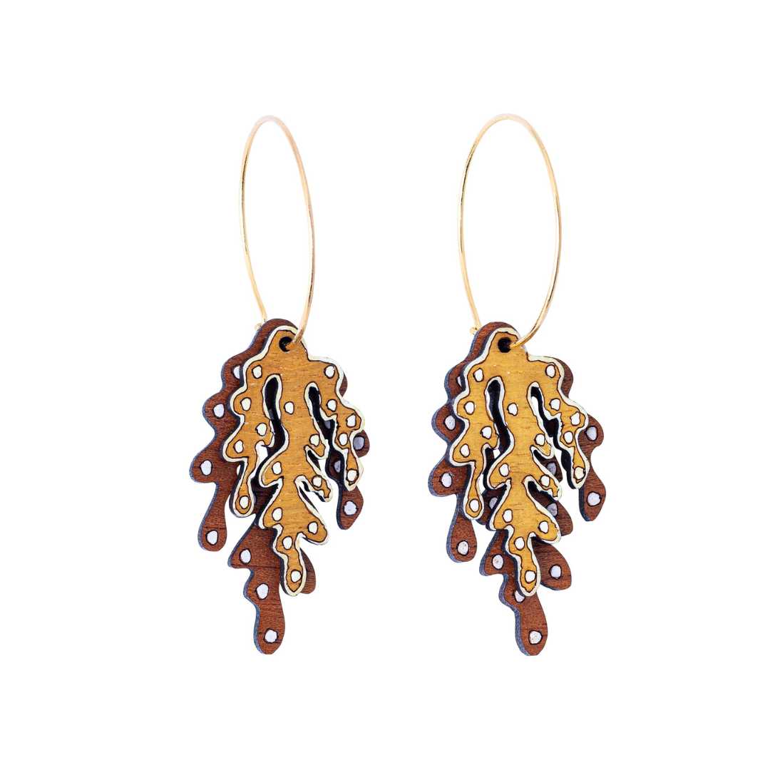 Coral Eco-friendly Recycled Wood & Gold Earrings-4