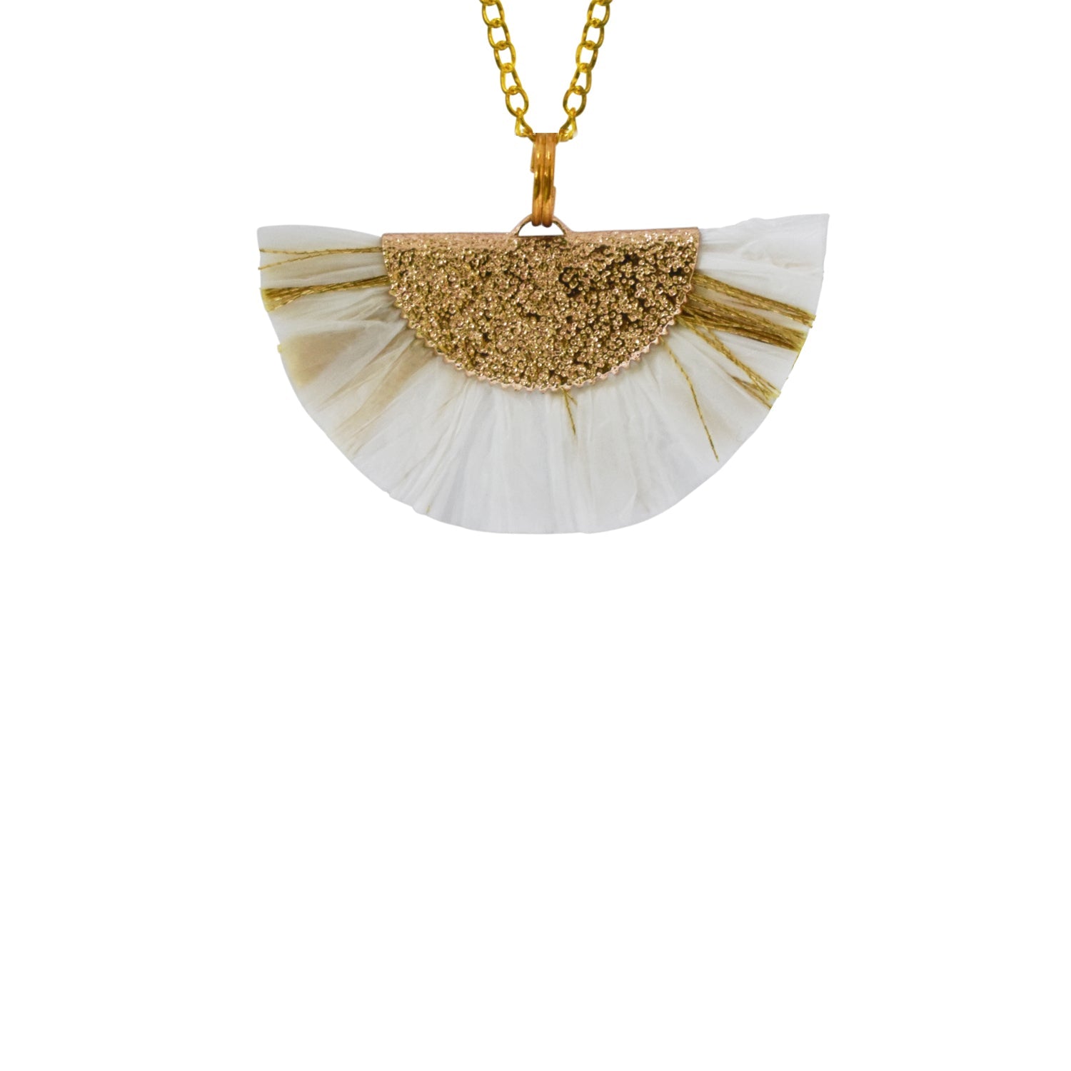 White and Gold Fan Necklace, Statement Necklace, Unique Necklace, Fashion Necklace | by lovedbynlanla-1
