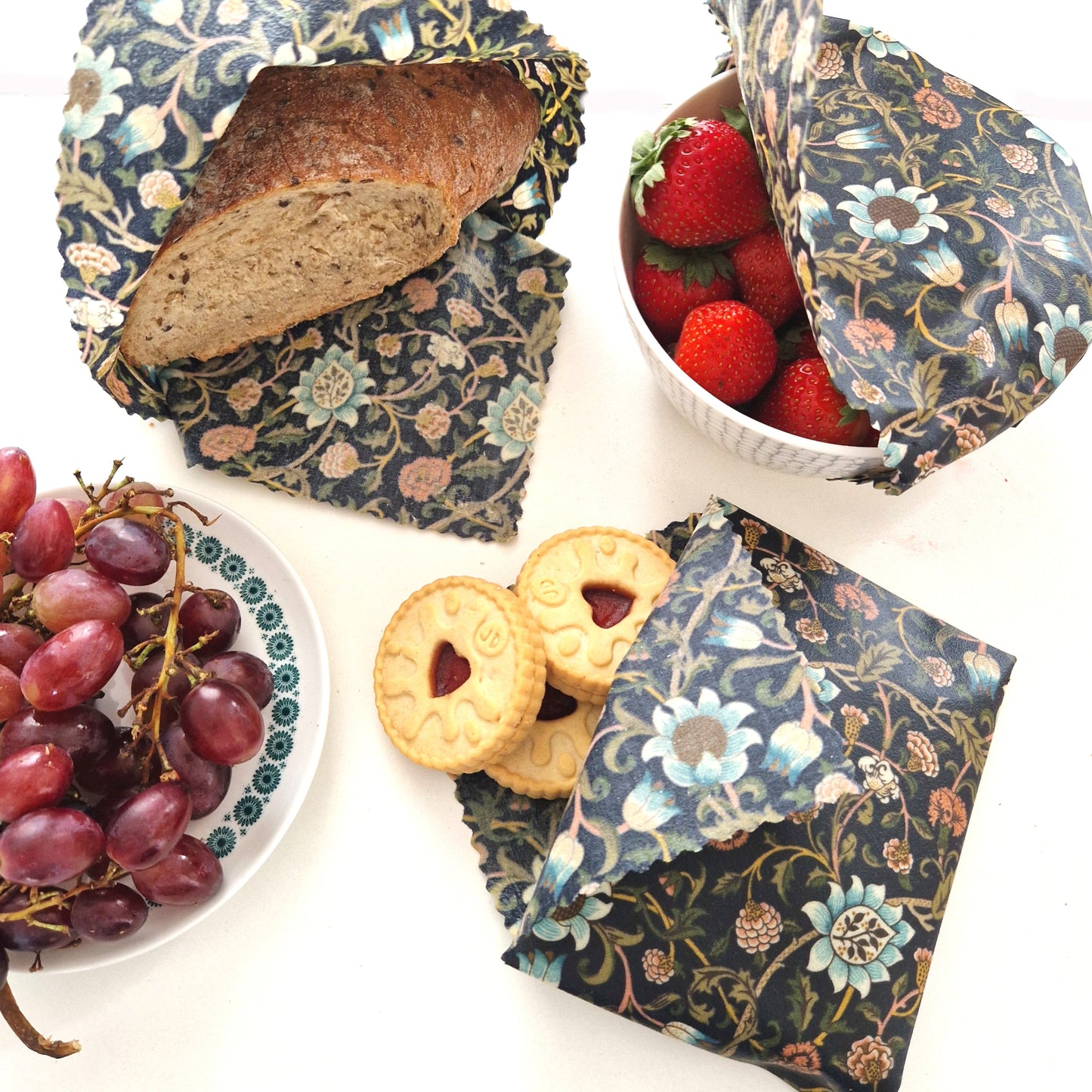 *British Beeswax Set of 3 Handmade Beeswax Wraps | William Morris Evenlode Blue-1