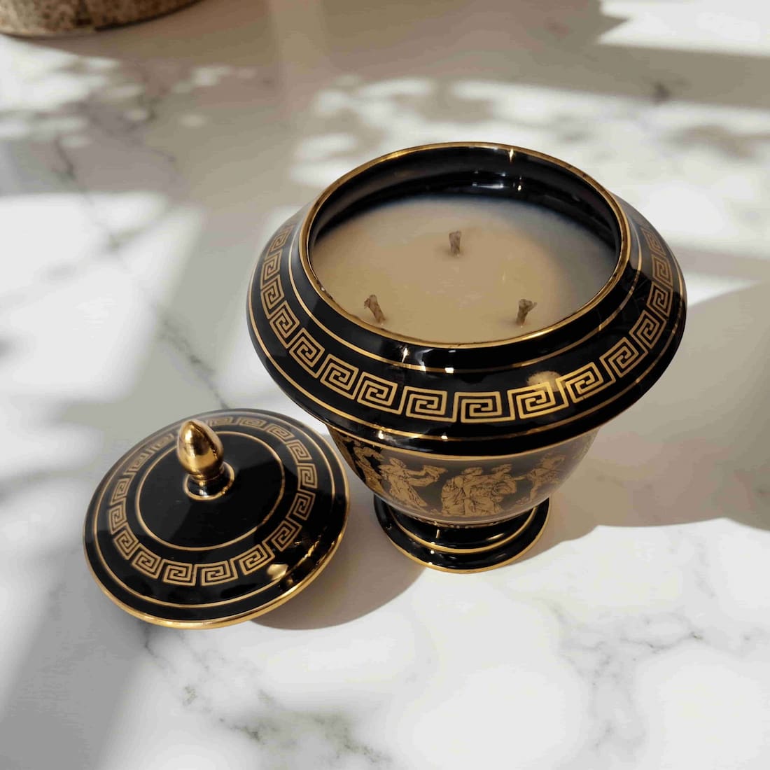 Repurposed Greek Urn Candle – 3-Wick Unscented | Black & Gold-1