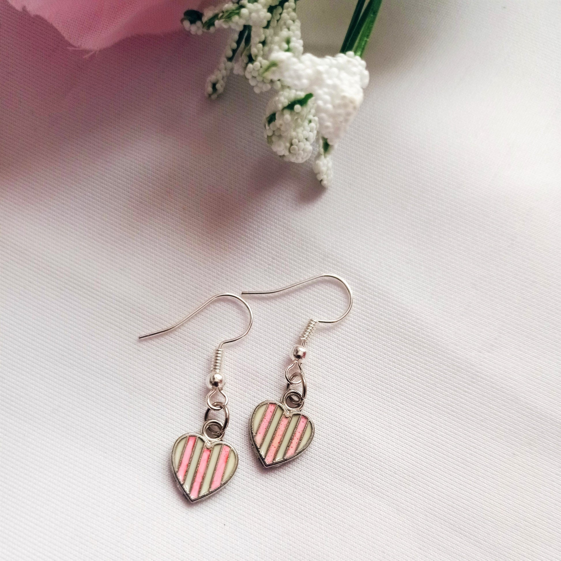 Candy Striped Hearts Earrings, Playing Cards inspired Queen of Hearts | by lovedbynlanla-3