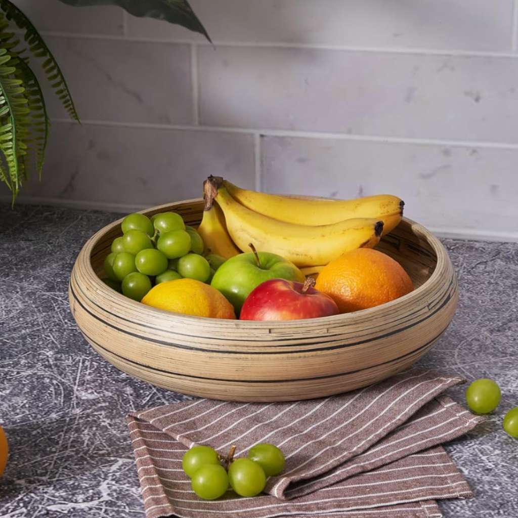 30cm Off-White Bamboo Fruit Bowl | Handmade in Vietnam