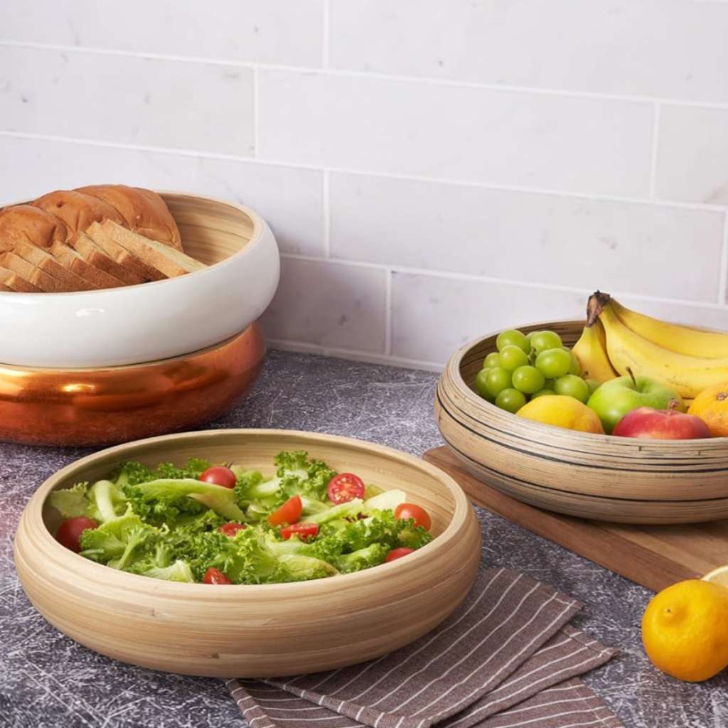 30cm Off-White Bamboo Fruit Bowl | Handmade in Vietnam