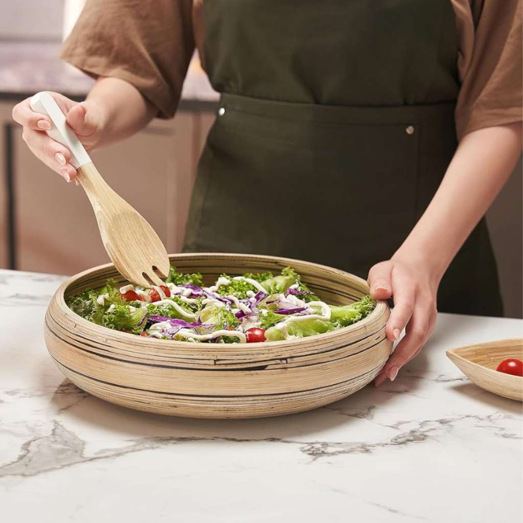 30cm Off-White Bamboo Fruit Bowl | Handmade in Vietnam